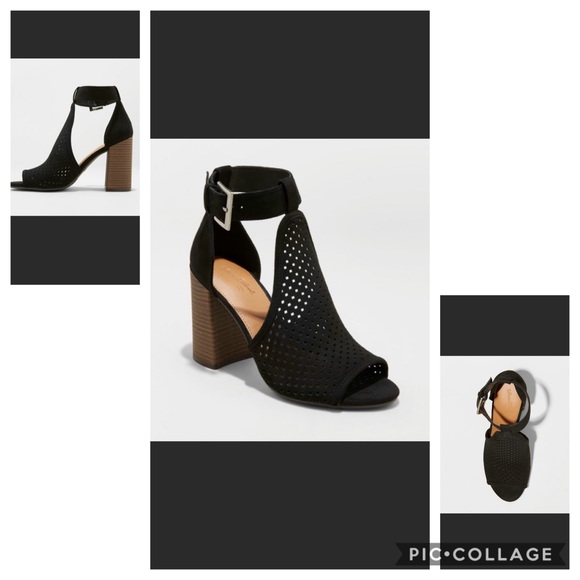 Universal Thread Shoes - Universal Thread Black Hannah Open Toe Block Heels